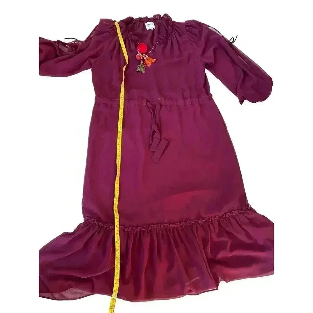 Misa Los Angeles Dress Maroon Tereza Dress Boho Peasant Oversized Dress Size XS - Picture 8 of 16